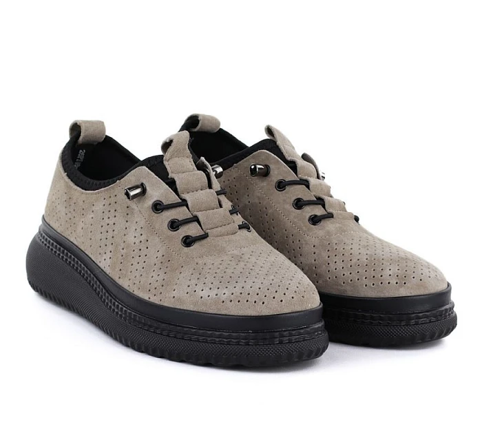 Jezzi 26PB18-135 kožené polobotky na platformě fango s prolamovanou podrážkou