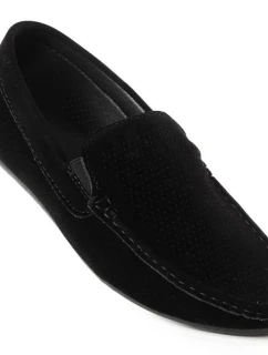 Pánské semišové prolamované mokasíny černé Novinky 4873