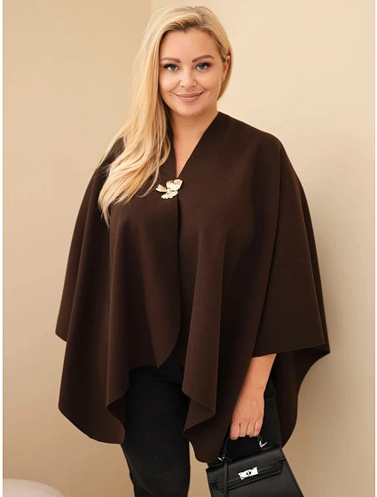 Dámské pončo Oversize s broží narzutka hnědá Dámské pončo Oversize s broží narzutka hnědá