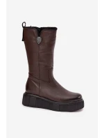 Dámské kožené kozačky s vlnou Zazoo 70121 čokoládové