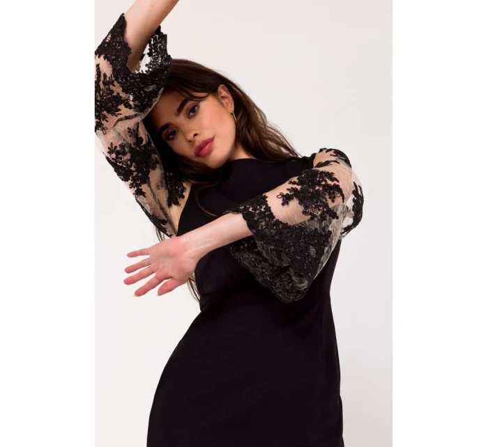 Šaty s širokými rukávy béžové model 19003102 - Makover Šaty s širokými rukávy béžové model 19003102 - Makover