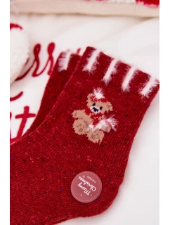 Dětské vánoční ponožky s medvídkem z alpaka vlny – červené