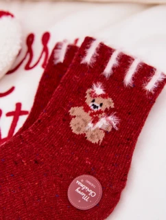 Dětské vánoční ponožky s medvídkem z alpaka vlny – červené