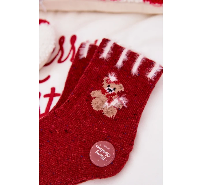 Dětské vánoční ponožky s medvídkem z alpaka vlny – červené