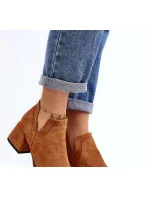 Dámské kotníkové boty na sloupkovém podpatku UK11P Hnědá Camel - Seastar