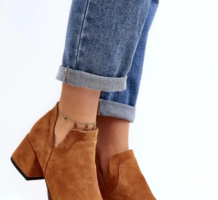 Dámské kotníkové boty na sloupkovém podpatku UK11P Hnědá Camel - Seastar