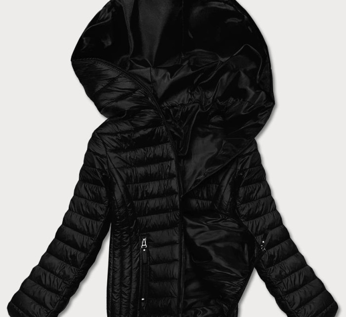 Černá dámská prošívaná bunda s kapucí (B0123-1)