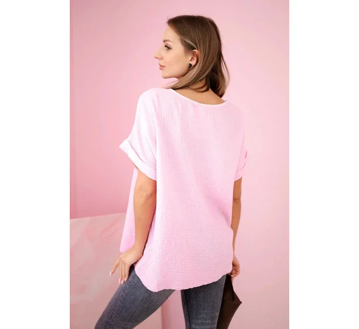 Mušelínová halenka s náhrdelníkem bonbónově růžová