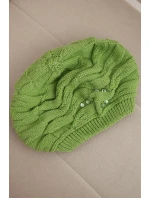 Dámská zimní čepice s ozdobným pletením a krystalky K398 pistáciová