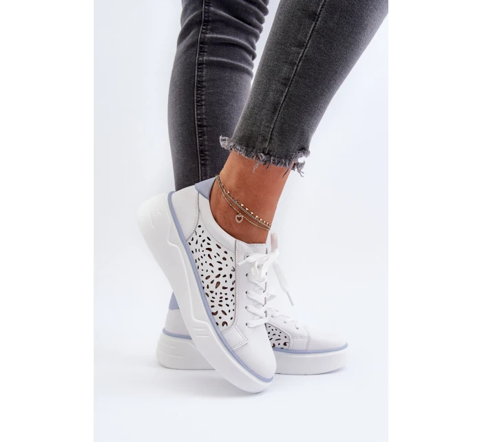 Dámské tenisky na platformě z bílé kůže model 21656159 - EVENTO Dámské tenisky na platformě z bílé kůže model 21656159 - EVENTO