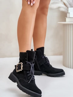 Velurové Kozačky S Přezkou Černé model 21675541 - Zazoo