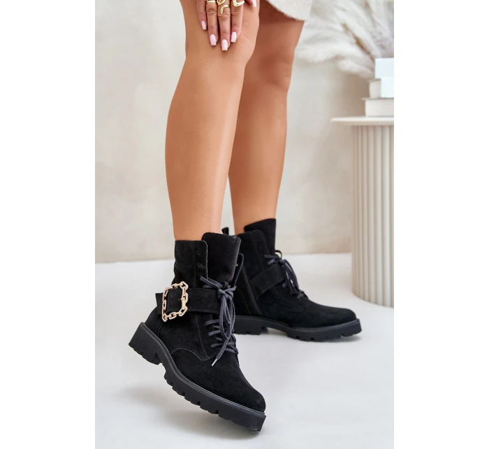 Velurové Kozačky S Přezkou Černé model 21675541 - Zazoo