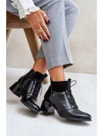 Zazoo 60503 Kožené Boty Na Podpatku Zateplené Černé