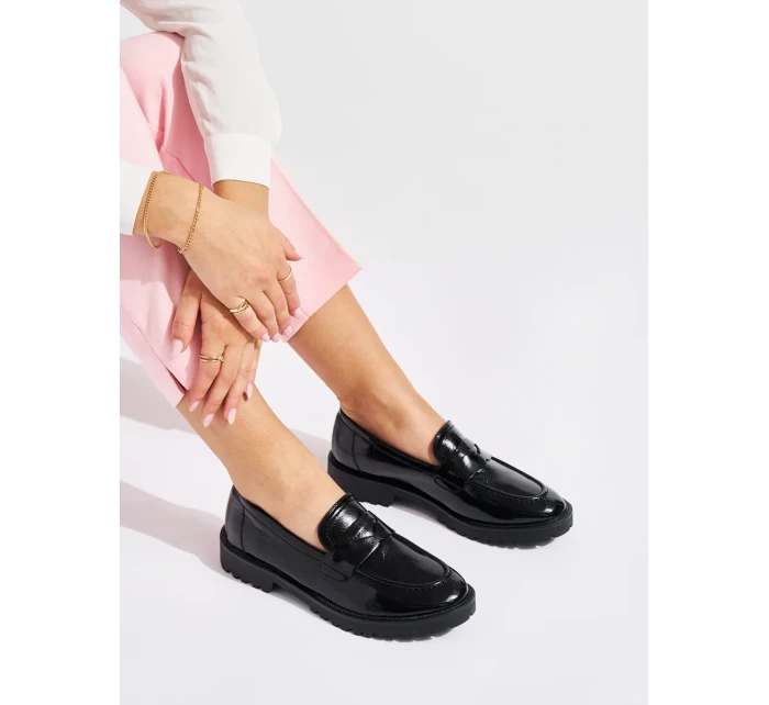 Módní dámské černé mokasíny platforma Módní dámské černé mokasíny platforma