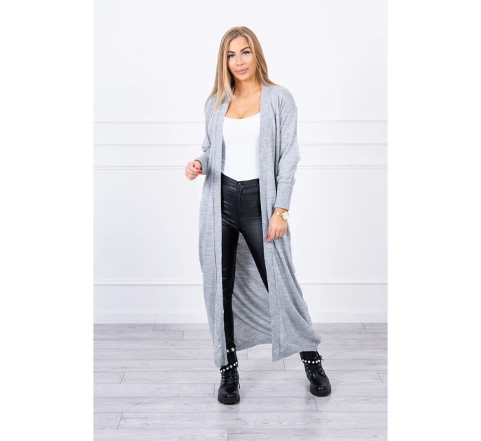 Svetr dlouhý svetr vázaný v pase šedý