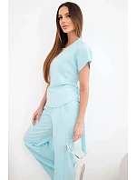 Dámský komplet z materiálu s krátkým rukávem a kalhotami se širokou nohavicí model 22048839 - K-Fashion