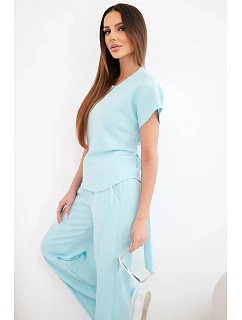 Dámský komplet z materiálu s krátkým rukávem a kalhotami se širokou nohavicí model 22048839 - K-Fashion