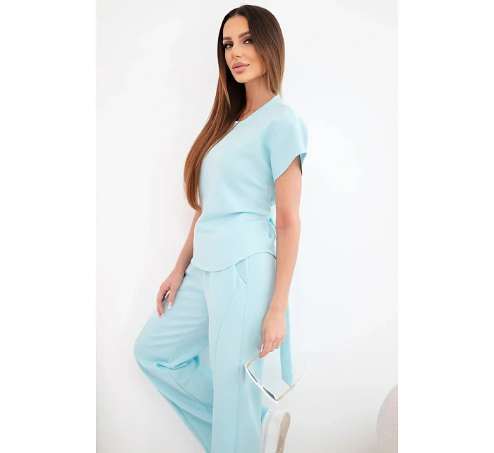 Dámský komplet z materiálu s krátkým rukávem a kalhotami se širokou nohavicí model 22048839 - K-Fashion