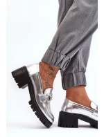 Dámské kožené polobotky na masivním podpatku stříbrné Lemmitty Dámské kožené polobotky na masivním podpatku stříbrné Lemmitty