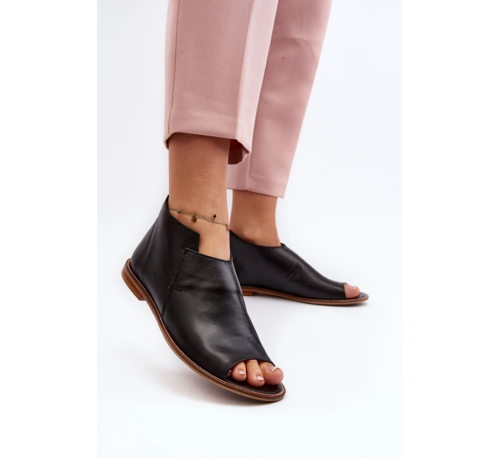 Dámské kožené sandály model 21648260 černé - Laura Messi Dámské kožené sandály model 21648260 černé - Laura Messi