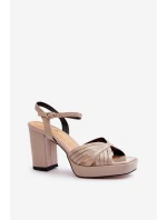 Lakové dámské sandály na podpatku béžové D&A MR38-668