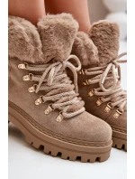 Dámské Šněrovací Boty S Kožíškem Tmavě Béžové model 21679550 - Boto