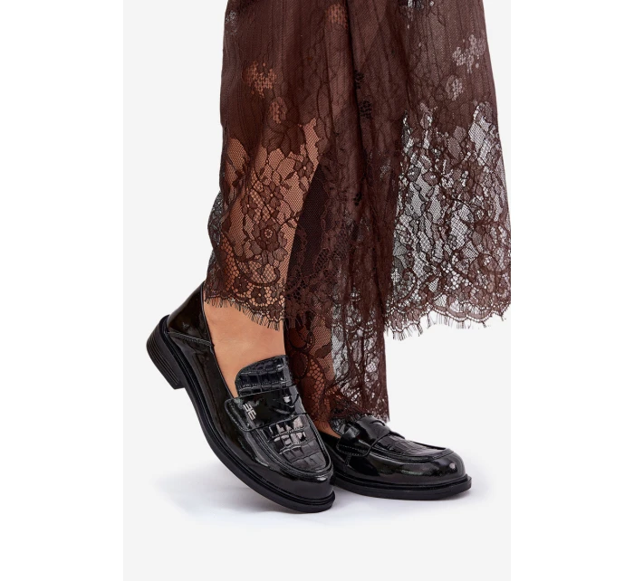 Lakované Kožené Mokasíny Dámské model 21691310 Černé - VINCEZA