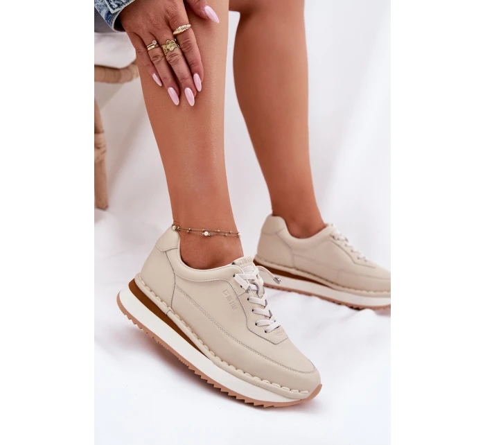 Kožené Dámské Tenisky Na Platformě Big Star RR274A334 Béžové Kožené Dámské Tenisky Na Platformě Big Star RR274A334 Béžové