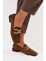 Dámské mokasíny z přírodního semiše zlatý detail D&A model 22031891 hnědé - S.Barski