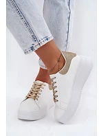 Dámské tenisky na platformě z imitace kůže bílo-zlaté se třpytkami Calinae Dámské tenisky na platformě z imitace kůže bílo-zlaté se třpytkami Calinae