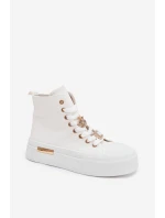 Dámské plátěné tenisky na platformě s ozdobnými připínkami – bílé Gracella Dámské plátěné tenisky na platformě s ozdobnými připínkami – bílé Gracella