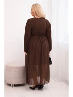 Dámská plisovaná sukně Plus Size z viskózy s dlouhým rukávem hnědá