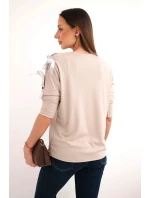 Dámská viskózová blůza s ozdobnými model 22018672 béžová - K-Fashion