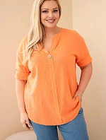 Dámská bavlněná halenka Plus Size s výstřihem na knoflíky oranžová
