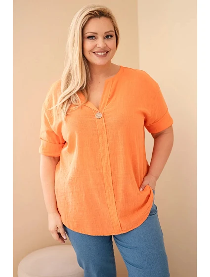 Dámská bavlněná halenka Plus Size s výstřihem na knoflíky oranžová