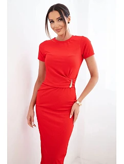 Dámské viskózové maxi šaty vázané u krku s ozdobnou sponou modrá