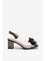 Sandály na podpatku s ozdobou D&A MR52-238 Černé Sandály na podpatku s ozdobou D&A MR52-238 Černé