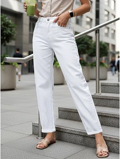 Jeansy damskie fit z wysokim stanem białe model 22102007 - FashionStreet