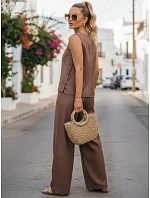 Dámská plátěná souprava s kalhotami Polský výrobek taupe FashionStreet AY1176 Dámská plátěná souprava s kalhotami Polský výrobek taupe FashionStreet AY1176