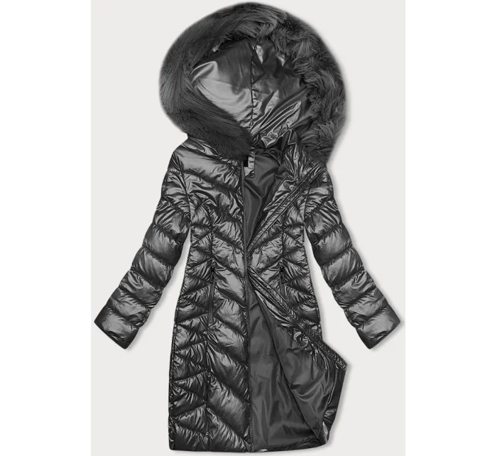 Prošívaná dámská zimní bunda v grafitové barvě model 21246953 - J.STYLE