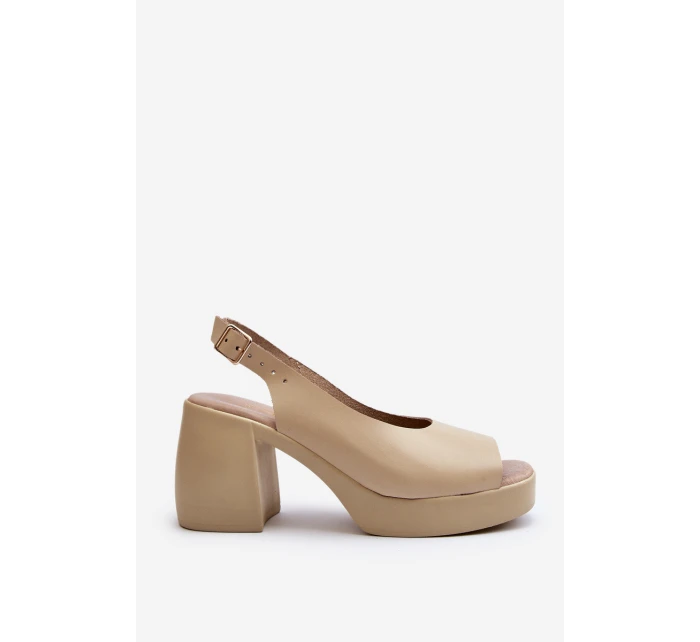 Zazoo 40376 Kožené Sandály Na Masivní Podpatku Bežové