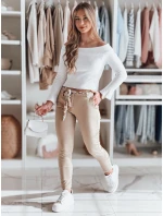 Dámské látkové chinos kalhoty s páskem ROSSALI tmavě béžové FashionStreet UY2536