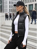Krátká dámská vesta z ekologické kůže, černá, FashionStreet TY5733