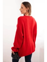 Dámský svetr s příměsí moheru a vlny volného střihu červený
