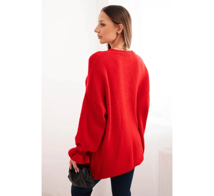 Dámský svetr s příměsí moheru a vlny volného střihu červený