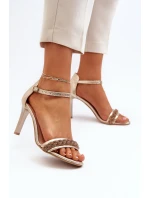 model 21652356 Dámské Kožené Sandály Na Podpatku Zlaté - Zazoo