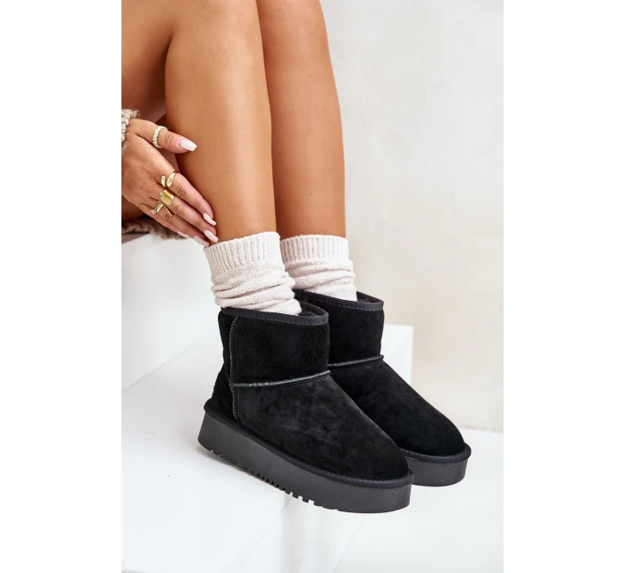 Dámské semišové zimní boty na platformě nad kotníky černé Rianaella