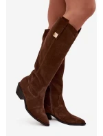 Kožené semišové kozačky zateplené  čokoládové model 21718495 - Zazoo