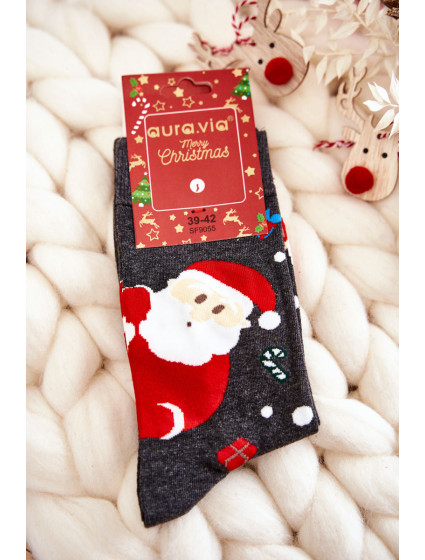 Pánské vánoční bavlněné ponožky s Santa Clausem Tmavě šedá