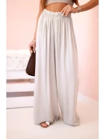 Široké dámské kalhoty s elastickým pasem tmavě béžová